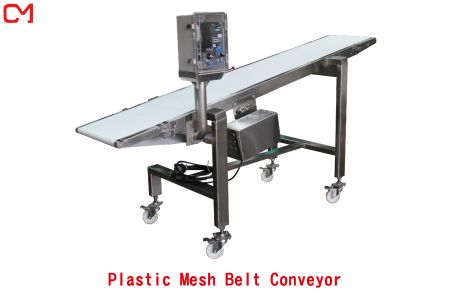 Plastic mesh belt conveyor.